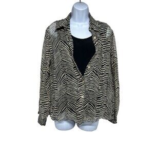 New York City Design Co Women L VTG Y2K 100% Silk 2 in 1 Button Blouse Geometric